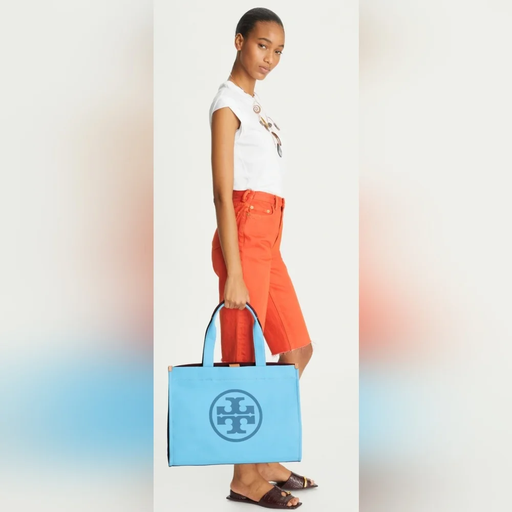 NEW TORY BURCH ELLA COLOR-BLOCK CANVAS TOTE - Picture 17 of 17
